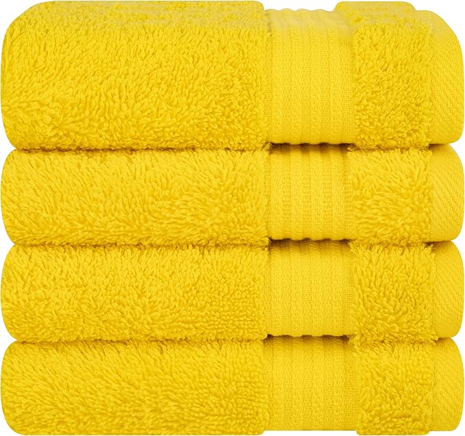 Cotton Paradise 100% Cotton Turkish Towel Set, Soft Absorbent Quick Dry, 4 Piece Washcloth Set, Yellow