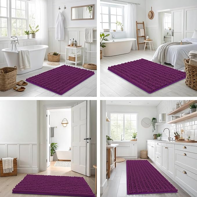 Smiry Bathroom Rugs 30X20, Extra Soft Rubber Backing Chenille Bath Mats | Violet Machine Washable Non Slip Quick Dry Bath Mats for Bathroom Floor, Tub, Shower, Home Decor Accessories