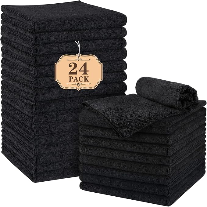 Orighty 24-Pack Black Hand Towels, 16x29 inch Microfiber Gym Towels | Quick Drying & Absorbent, Lightweight & Thin Black Yoga Towel - Multi-Purpose Camping Towel for SPA, Hotel & Bathroom