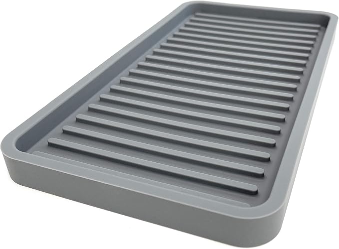 Silicone Sink and Surface Organizer Tray, Sponge Holder, Vanity Tray, Trivet, Heat Safe, Dishwasher Safe, for Bathroom and Kitchen Organization (Grey, 10"x5.25")