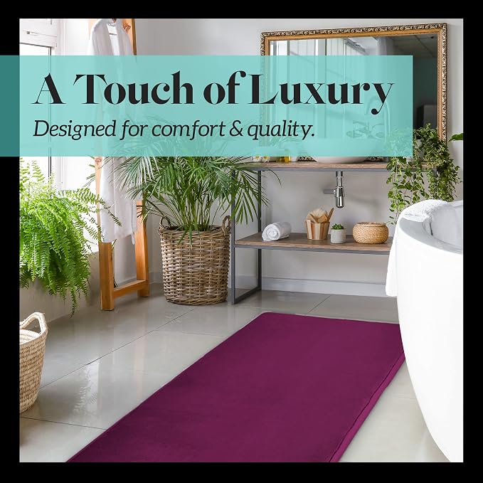 Memory Foam Bath Mat Non Slip Absorbent Super Cozy Velvet Bathroom Rug Carpet (24 inches X 48 inches, Eggplant)