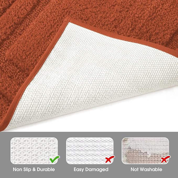 HOMEIDEAS Bathroom Rugs Sets 2 Piece, Soft Non Slip Bath Mat Burnt Orange | Ultra Absorbent, Microfiber Machine Washable Bath Rug Set, for Bathroom, Tub, Shower 20" x 32" + 16" x 24"