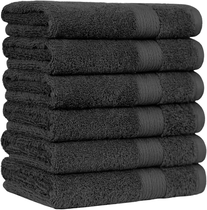 Amazon Basics Fade-Resistant 100% Cotton Washcloth for Face and Body, Soft Absorbent, 26" x 16", Black, 6-Pack