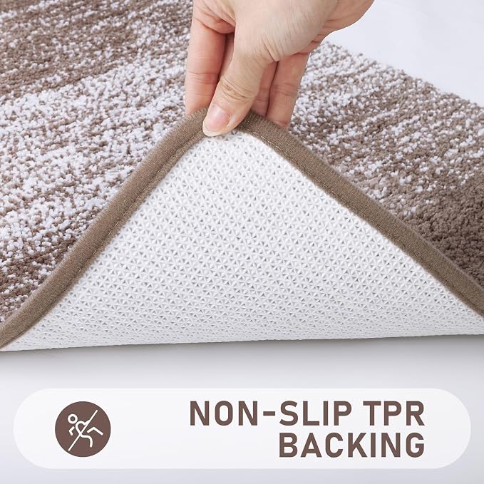 Bsmathom Bathroom Rug Set 4 Piece, Plush Microfiber Bath Mat, Coffee | Extra Water Absorbent, Non Slip Washable Runner Bath Rugs with Toilet Lid Cover and U-shaped Contour Toilet Mat