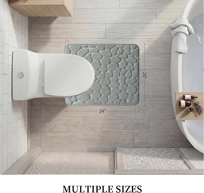 YIHOUSE Memory Foam Bath Mat Cobblestone Bathroom Rugs Super Water Absorbent Bath Mats for Bathroom Machine Washable Bath Rugs(20 x 24,Light Gray)