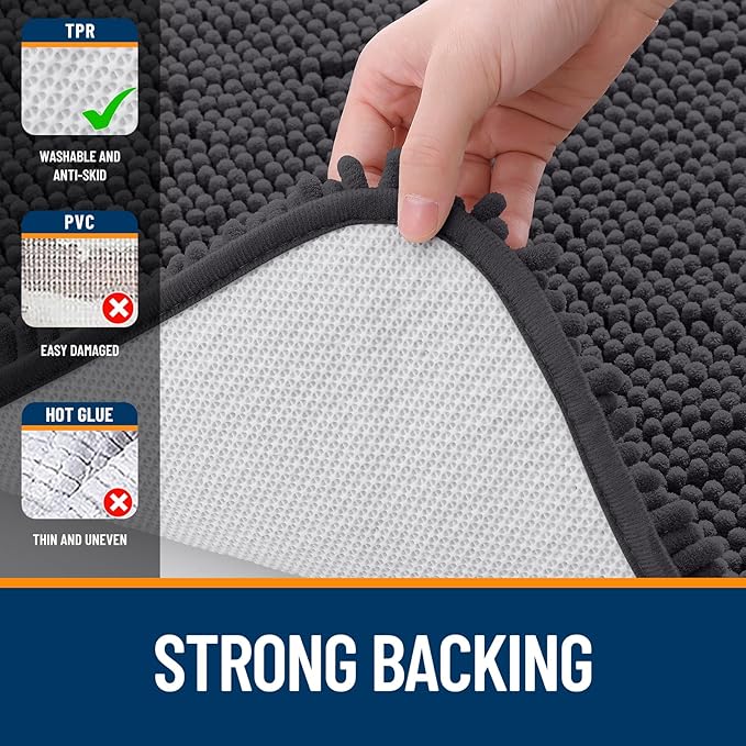 OLANLY Bathroom Runner Rugs 59x24, Extra Soft Absorbent Chenille Bath Rugs | Dark Grey, Quick-Drying Rubber Backing, Washable Long Bath Mat for Bathroom Floor, Tub and Shower, Home Decor Accessories