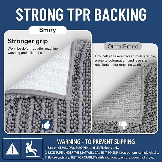 Smiry Bathroom Toilet Rugs U Shaped 20X20, Chenille Bath mats for Toilet | Grey Extra Soft Absorbent Non Slip Rubber Backing Contour Bath Rugs for Toilet, Machine Washable Contoured Bath Mats