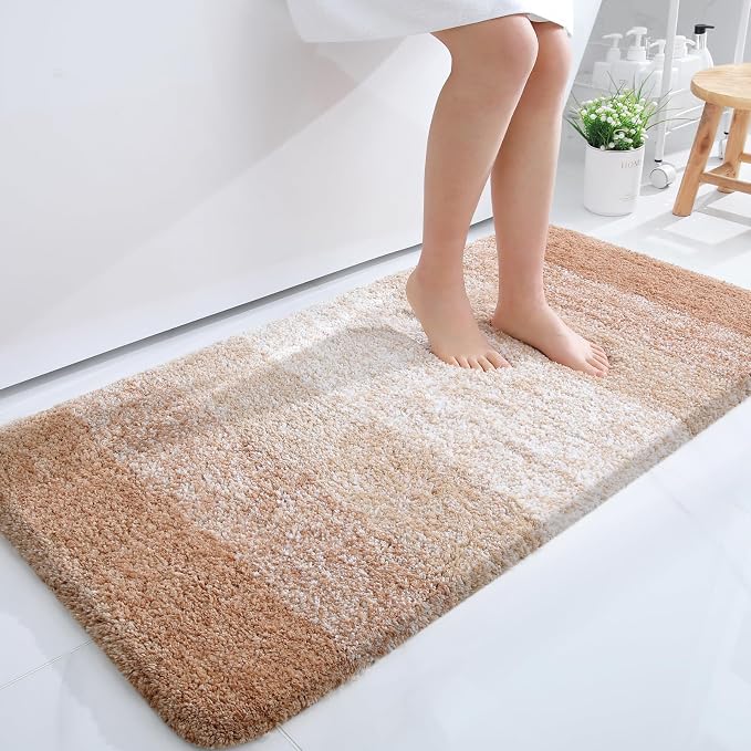 OLANLY Bathroom Runner Rug 40x24, Extra Soft Absorbent Microfiber Bath Rugs | Beige, Non-Slip Quick-Drying Rubber Backing, Machine Washable Long Bath Mat for Floor, Tub and Shower, Home Decor Accessories