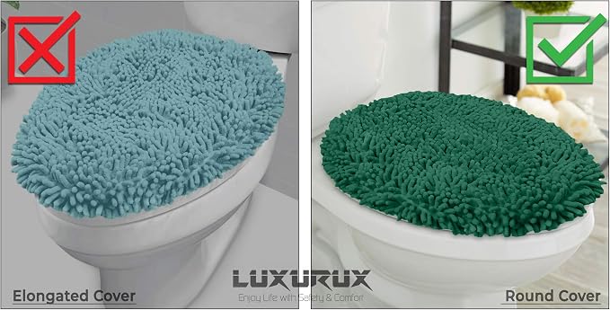 LuxUrux Toilet Lid Cover with Stretch Fit Elastic Band – Chenille Microfiber Toilet Seat Non-Slip Cover for Bathroom – Soft Plush, Machine Wash And Dry, Comfort & Clean Look (18 x 18'', White)