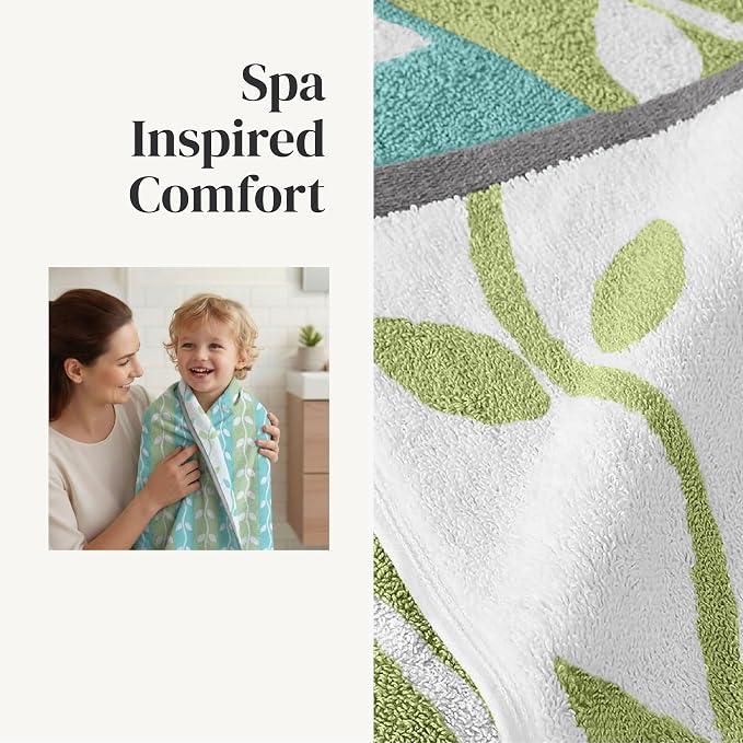 Modern Threads 6 Piece Bath Towel Set – Bathroom Set with 2 Bath Towels, 2 Hand Towels, and 2 Wash Cloths – 100% Cotton, Super Absorbent & Extra Soft – Reversible Natural Vine (Sage Green)