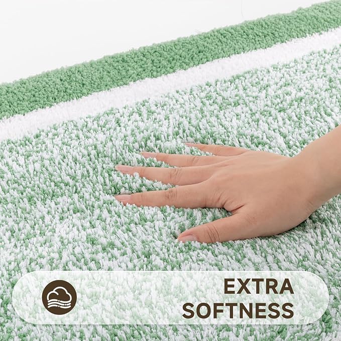 Pauwer Bathroom Rugs Sets 5 Piece, Microfiber Bath Mats, Green | Non Slip Washable U Shaped Toilet Rug, Long Shower Runner, Toilet Lid Cover, Quick Dry Absorbent Plush Floor Carpet