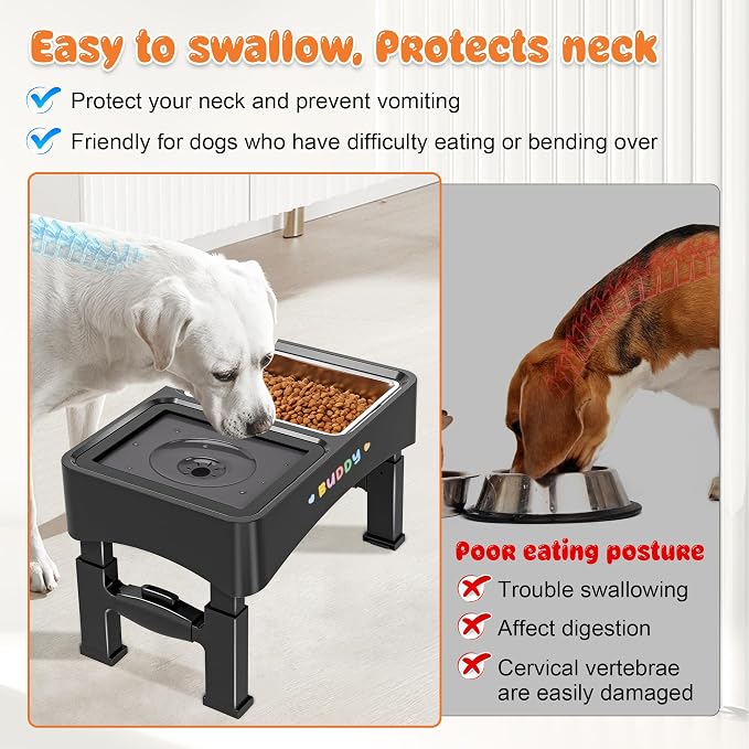 Decflow 3-in-1 Elevated Dog Bowls with 4 Height Adjustable Raised Stand | 304 Stainless Steel No Spill Water Bowl, Slow Feeder Dog Bowls, DIY Stickers, Pet Feeder Set for Small, Medium & Large Dogs