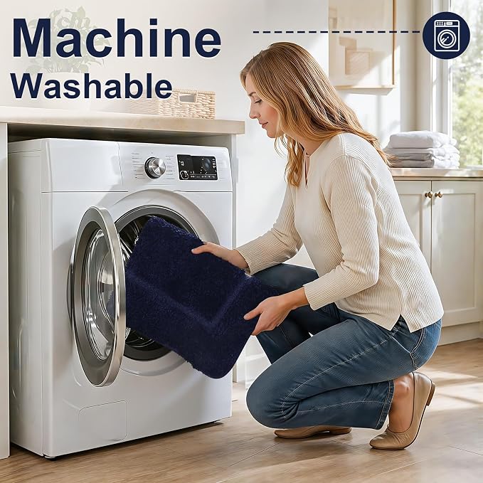 LOCHAS Bathroom Rug Set, Bath Rugs Sets 3 Piece Non Slip Backing, Navy Blue | Washable Absorbent Microfiber Bath Mat Set, Soft Cozy Bathroom Mat for Shower Sink Toilet