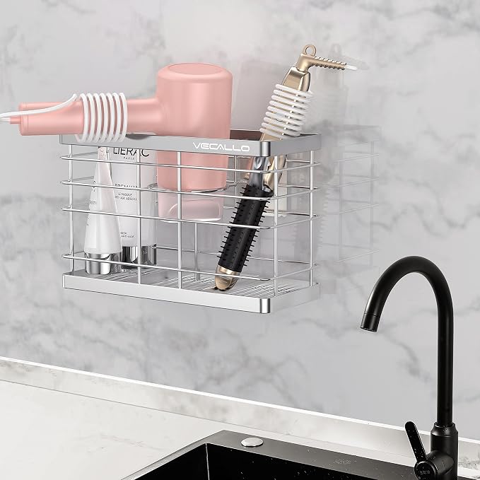 Hair Dryer Holder Hair Tool Organizer Wall Mount Blow Dryer Holder | Curling iron holder Cabinet Door Bathroom Organizer for Hair Dryer, Curling Wands, Hair Straighteners Stainless steel