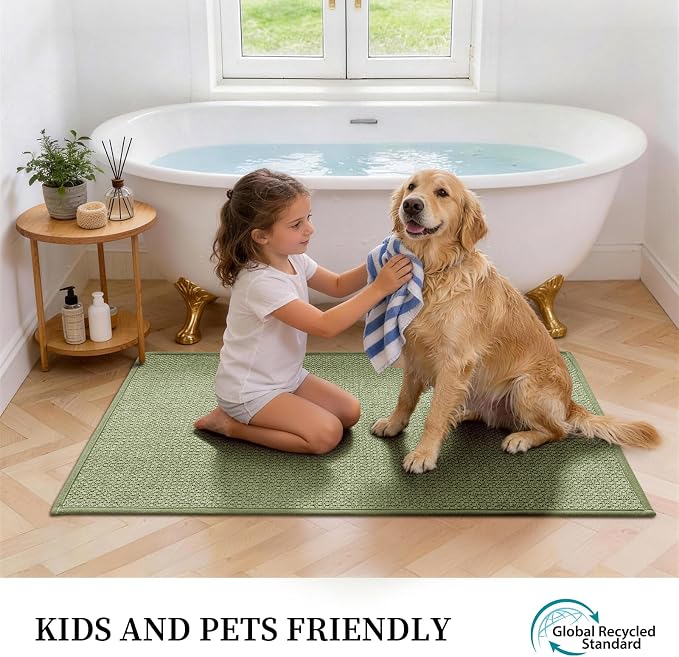 YIHOUSE Green Bathroom Rugs Sets 2 Piece, Quick Dry Thin Bath Mat with Toilet Rug, Non Slip Absorbent Machine Washable, Bath Rugs for Tub Sink Home Decor (17"x24" + 17.5"x24" U-Shaped)