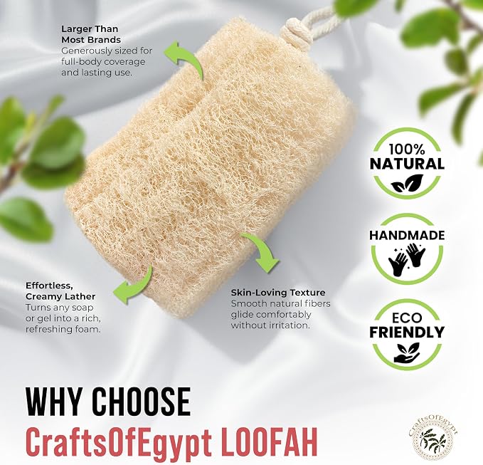 SERRENTO Natural Loofah Sponge – Egyptian Luffa Body Scrubber Pack of 1 for Men & Women, Natural Bath & Shower Loofah Exfoliator, All Natural Loofah Sponges for Face Back & Body, 6" x 6"