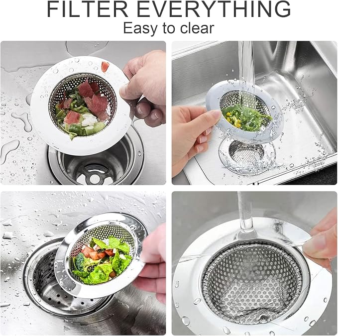 3pcs Heavy Duty Stainless Steel Slop Basket Filter Trap, 4.5" Top / 2.95" Mesh Metal Sink Strainer,Perfect for Kitchen Sink/Bathroom Bathtub Wash Basin Floor Drain Balcony Drain Hole,Utility