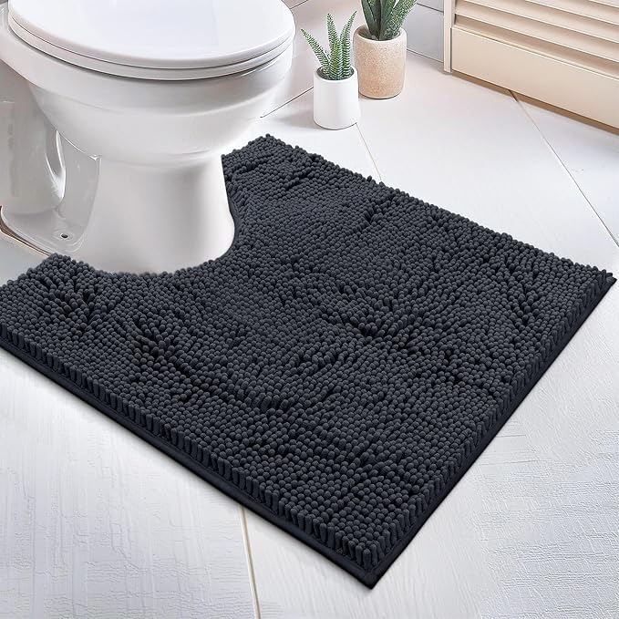 Bathroom Rugs Sets 2 Piece, Luxury Chenille Bath Mat Set, Soft Plush Anti-Slip Bath Rug + U-Shaped Toilet Mat. Microfiber Shaggy Carpet, Super Absorbent (24” x 36” & 20” x 24” U, Charcoal)