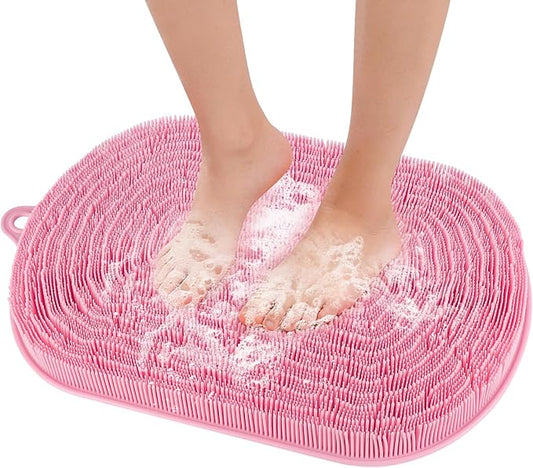 21"×14" Large Shower Foot Scrubber Mat, Silicone Feet/Back Exfoliating Cleaner with Suction Cups, Foot Massage Bath Pad for Dead Skin Removal, No Bending Over Soft Bristle Bath Mat