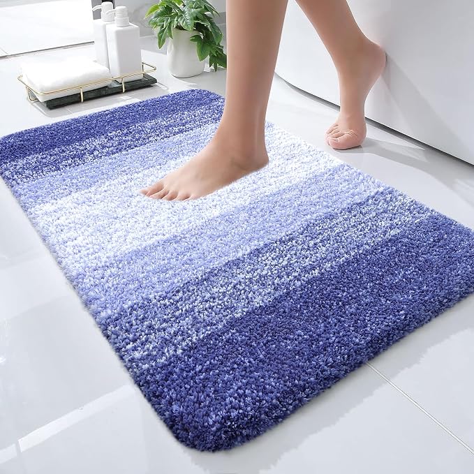 OLANLY Small Bathroom Rugs 24x16, Extra Soft Absorbent Microfiber Bath Rugs | Blue-Violet, Non-Slip Quick-Drying Rubber Backing, Washable Plush Bath Mat for Floor, Tub and Shower, Home Decor Accessories