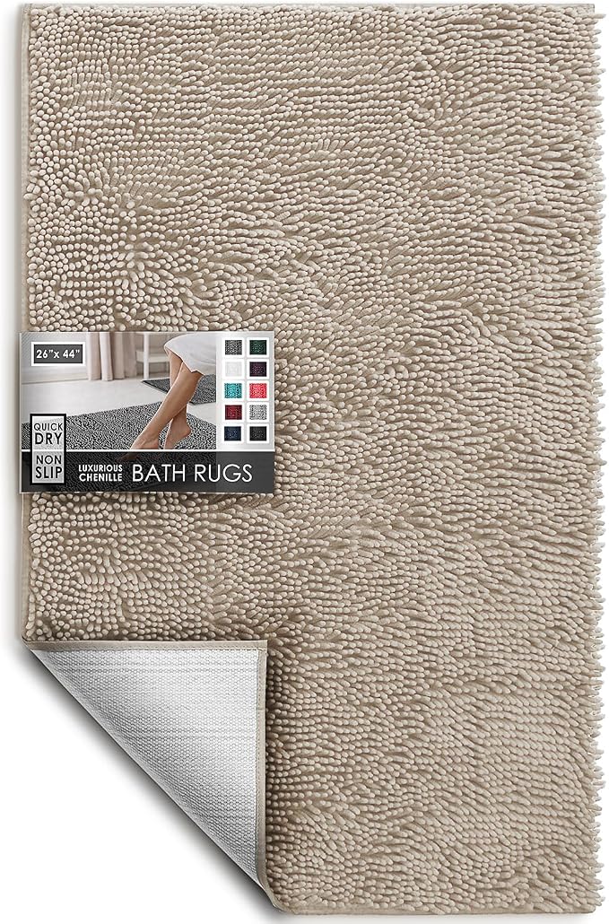 Hearth & Harbor Bathroom Rugs, Chenille Bath Mat - Machine Washable Bath Mats for Bathroom Non-Slip Backing Rubber, Quick Dry Bathroom Mat
