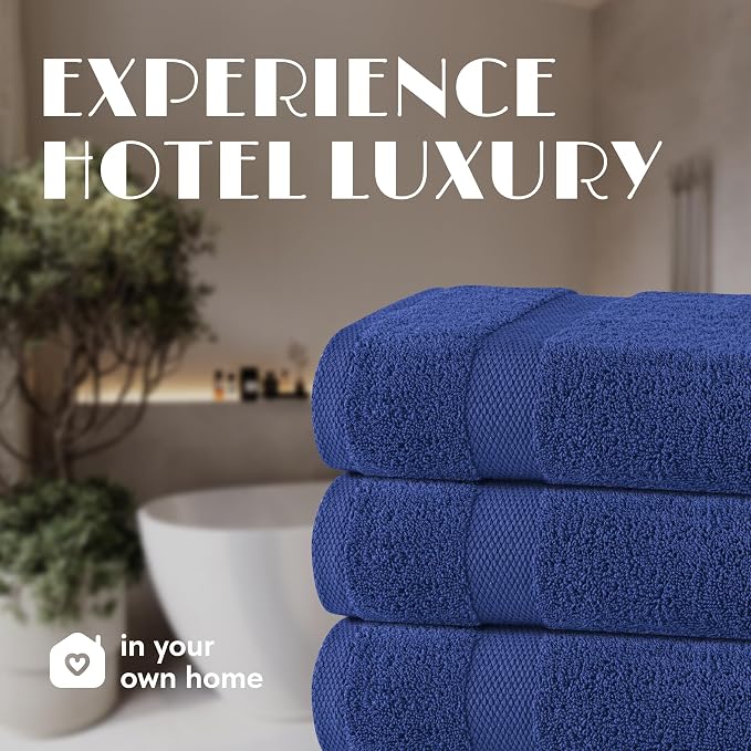 White Classic Wealuxe Navy Blue Bath Towels 24x50 Inch, Cotton Towel Set for Bathroom, Hotel, Gym, Spa, Soft Extra Absorbent Quick Dry 12 Pack