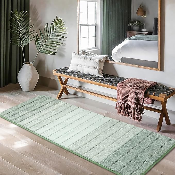 Kmson Ombre Bath Mat for Bathroom, Non Slip Ultra Soft and Thick Water Absorbent Bath Carpet, Machine Washable & Quick Dry Bathroom Rug, for Bedroom Door Living Room Green 17" x 47"