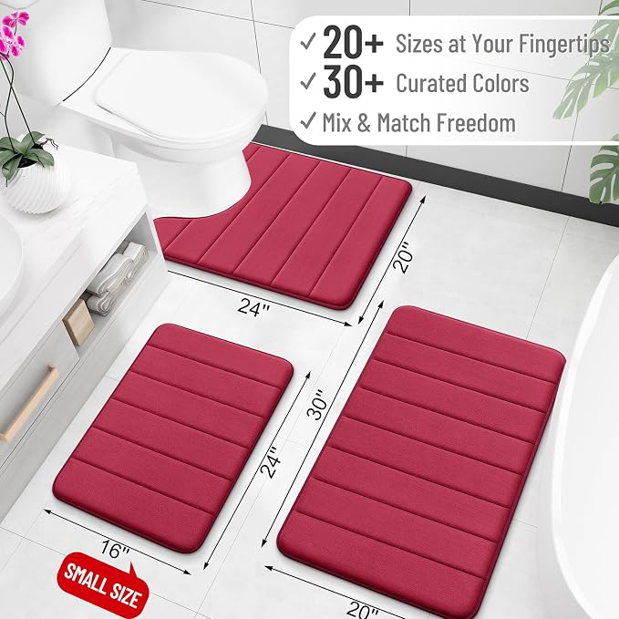 OLANLY Memory Foam Long Bathroom Rugs Runner 70x24, Super Soft Absorbent | Burgundy, Quick Dry Bath Mat, Machine Washable Shower Floor Rugs, Bathmat Carpet for Bathroom Floor, Tub and Shower