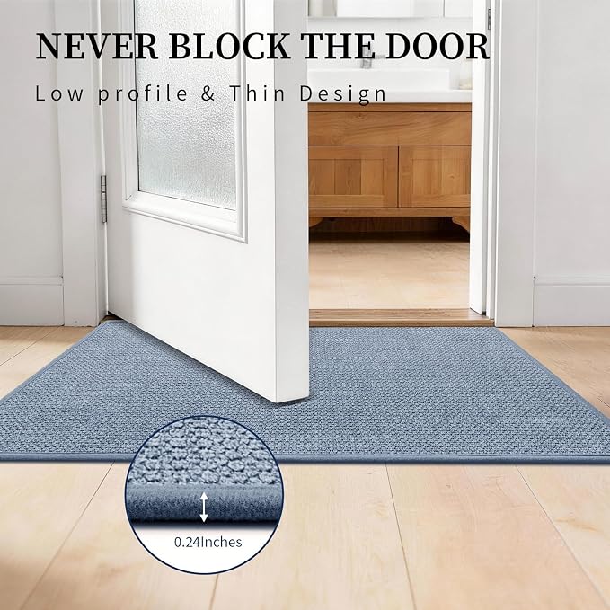 YIHOUSE Navy Blue Bathroom Rugs Sets 4 Piece, Quick Dry Thin Bath Mat with Toilet Rug, Non Slip Absorbent Machine Washable, Bath Runner Rugs for Bathtub Sink Home Decor
