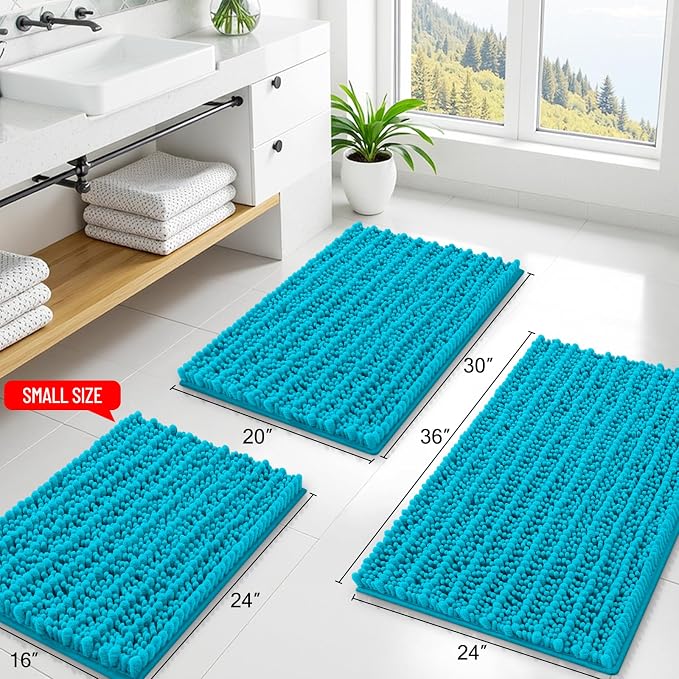 Smiry Bathroom Rugs 30X20, Extra Soft Rubber Backing Chenille Bath Mats | Aqua Sky Machine Washable Non Slip Quick Dry Bath Mats for Bathroom Floor, Tub, Shower, Home Decor Accessories