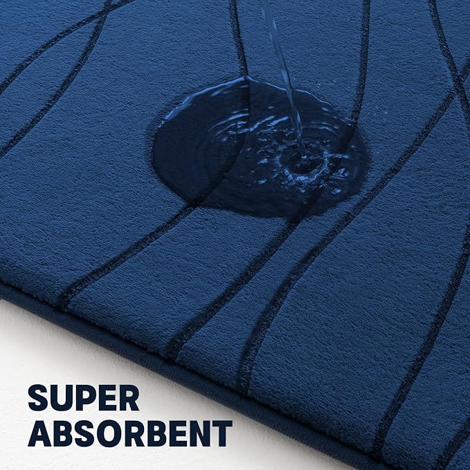 Bathroom Rugs Set 5 Piece, Memory Foam Bath Mat Navy Blue | Ultra Soft, Absorbent, Non-Slip, Machine Washable, for Bathroom, Sink and Toilet