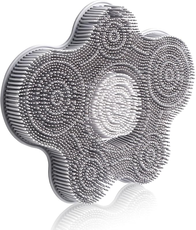 Kalolary Silicone Shower Foot Scrubber Mat，Back Exfoliating Cleaner Foot Scrubber in Shower with Non-Slip Suction Cups Cleaner Brush to Exfoliate and Massage Feet Without Bending Over (Flower)
