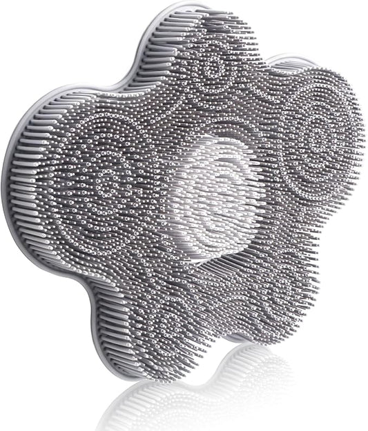 Kalolary Silicone Shower Foot Scrubber Mat，Back Exfoliating Cleaner Foot Scrubber in Shower with Non-Slip Suction Cups Cleaner Brush to Exfoliate and Massage Feet Without Bending Over (Flower)
