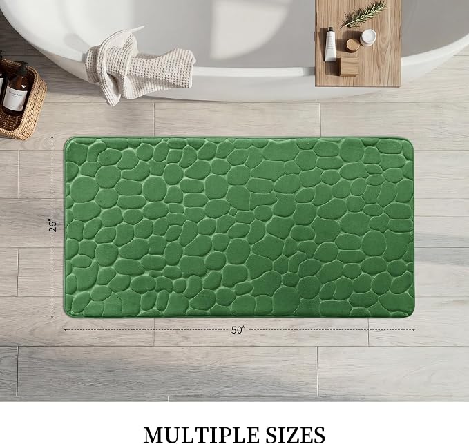 YIHOUSE Memory Foam Bath Mat Cobblestone Bathroom Rugs Super Water Absorbent Bath Mats for Bathroom Machine Washable Bath Rugs(26 x 50,Green)