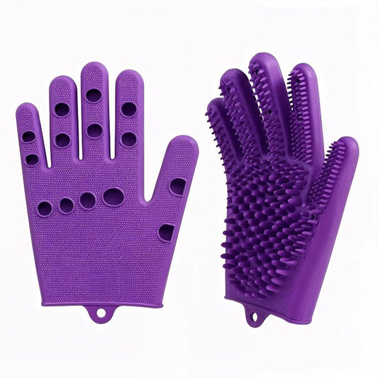 Pet Grooming Gloves for Cats & Dogs – Silicone Hair Removal Glove for Bathing, Shedding & Massage – Gentle Mitt for Long & Short Hair Pets with Drainage System