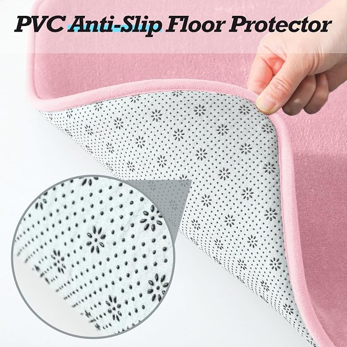 Bathroom Rugs Sets 2 Piece, Non-Slip & Quick Dry Bath Mat Set, Ultra Soft Velvet Bath Rugs for Bathroom, Toilet and Shower Floor, Rose Pink