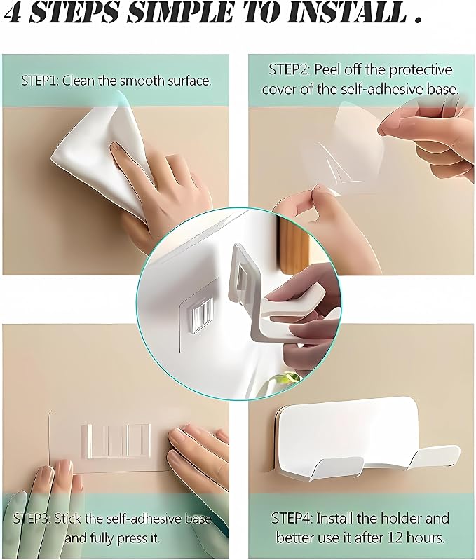 2-Pack Universal Hair Dryer Holder, Self Adhesive Wall Mount, White | Universal storage rack fits most brand blow dryers, ideal for bathroom organization