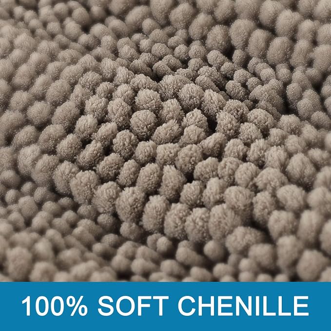 H.VERSAILTEX Bath Rugs for Bathroom Non Slip Bath Mats Extra Thick Chenille Striped Bath Rug Runners 47" x 17" Absorbent Fluffy Soft Shaggy Mats Dry Fast Plush Area Carpet for Bath Room - Taupe