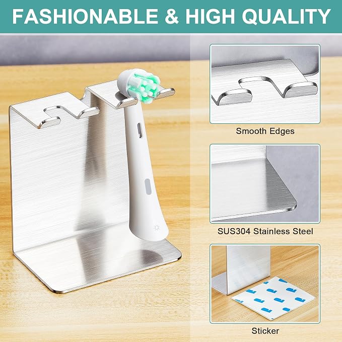 Electric Toothbrush Head Holder, Tooth Brushing Holder, Wall Mounted Toothbrush Holders Shower Bathroom, Self Adhesive or Desktop Tooth Brush Holder Organiser (Silver, Small)