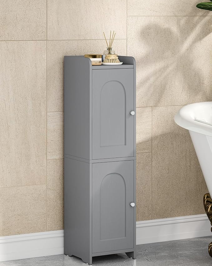 Hzuaneri Bathroom Storage Cabinet, Small Corner Floor Cabinet with 2 Doors and Adjustable Shelf, Narrow Toilet Paper Cabinets, Bathroom Organizer for Small Spaces, 7.9" D x 7.9" W x 29.5" H Gray