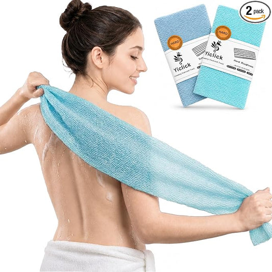2PCS Exfoliating Washcloth Towel - Exfoliating Body Scrubber Exfoliator, Loofah Sponge Wash Cloth, Korean & Japanse & African Net Sponge Rag - Back Scrubber Washer (Lake Blue+Blue)