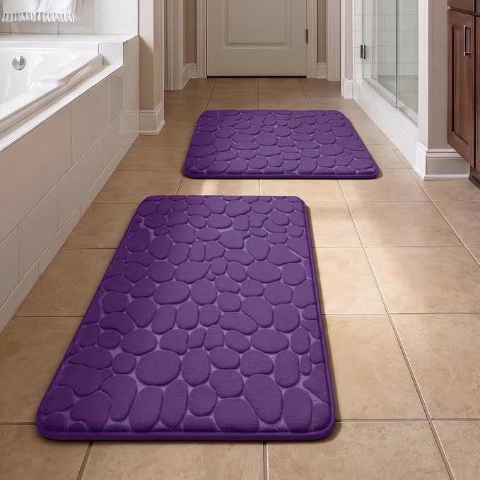YIHOUSE Bathroom Rugs Mat Set, Memory Foam Bath Mat 2 Piece Purple | 17x24&20x32, Non Slip, Water Absorbent, Washable, Bath Mat For Bathroom, Sink and Toilet