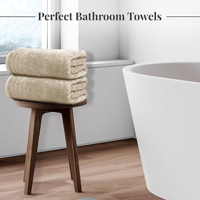 4 Piece Extra Large Bath Towels 30 x 60 Inches, Beige | 100% Cotton, Larger & Lighter Weight, Quicker to Dry, Super Soft and Absorbent, Perfect for Bathroom