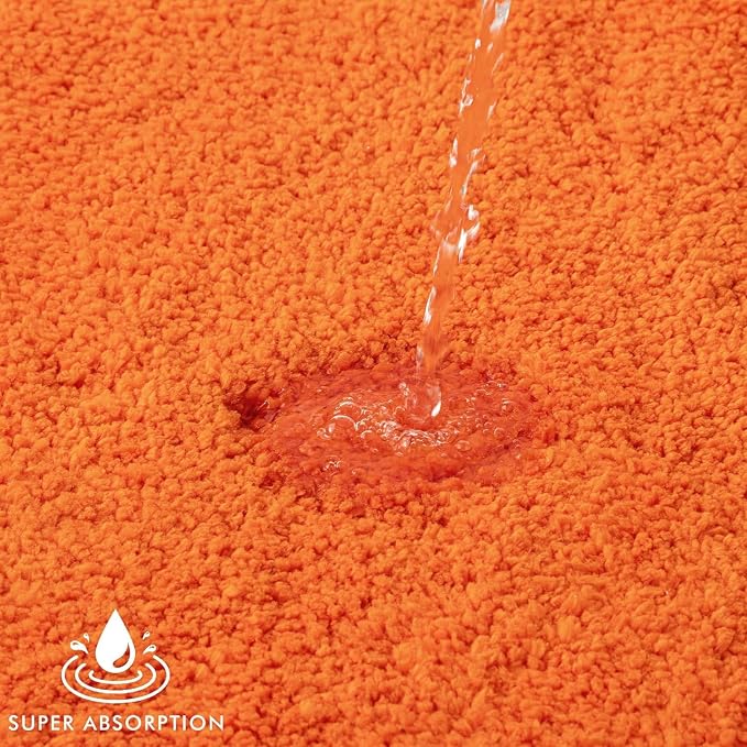 MIULEE Fall Orange Bathroom Rugs Set 2 Piece Soft Bath Mats 16x24+20x30 in | Soft Absorbent Microfiber Bath Rugs, Non Slip, Quick Dry, Fluffy Bath Rugs for Bathroom Floor Tub Showers, Machine Washable