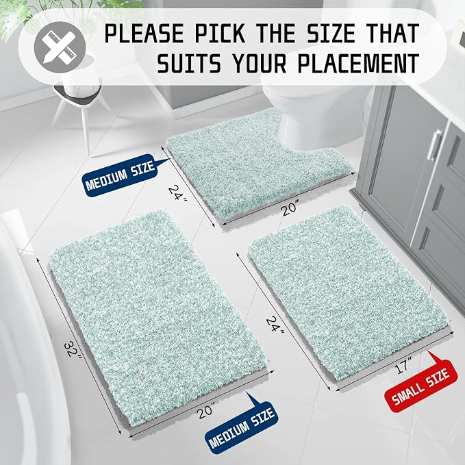 Yimobra Bathroom Rugs Sets 2 Piece, 32x20+24x17, Sky Light Blue & White | Soft Absorbent Microfiber Bath Mat Set, Non Slip, Machine Washable Quick Dry, Plush Shaggy Shower Rugs for Bathroom Floor