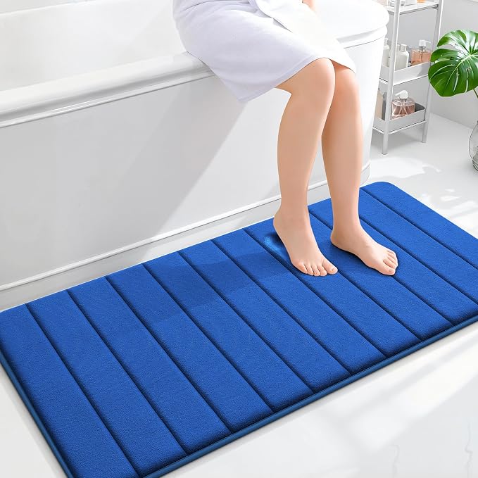 OLANLY Memory Foam Long Bathroom Rugs Runner 47x24, Super Soft Absorbent | Royal Blue, Quick Dry Bath Mat, Machine Washable Shower Floor Rugs, Bathmat Carpet for Bathroom Floor, Tub and Shower