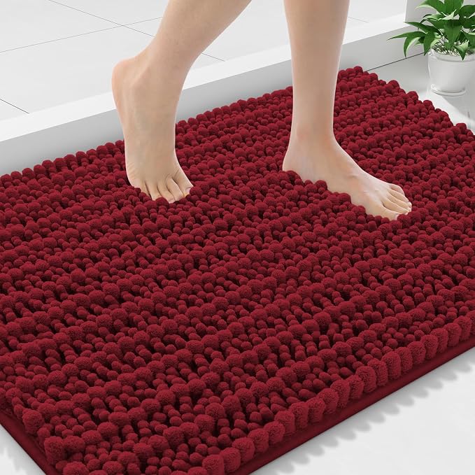Smiry Bathroom Rugs 36X24, Extra Soft Rubber Backing Chenille Bath Mats | Red Machine Washable Non Slip Quick Dry Bath Mats for Bathroom Floor, Tub, Shower, Home Decor Accessories
