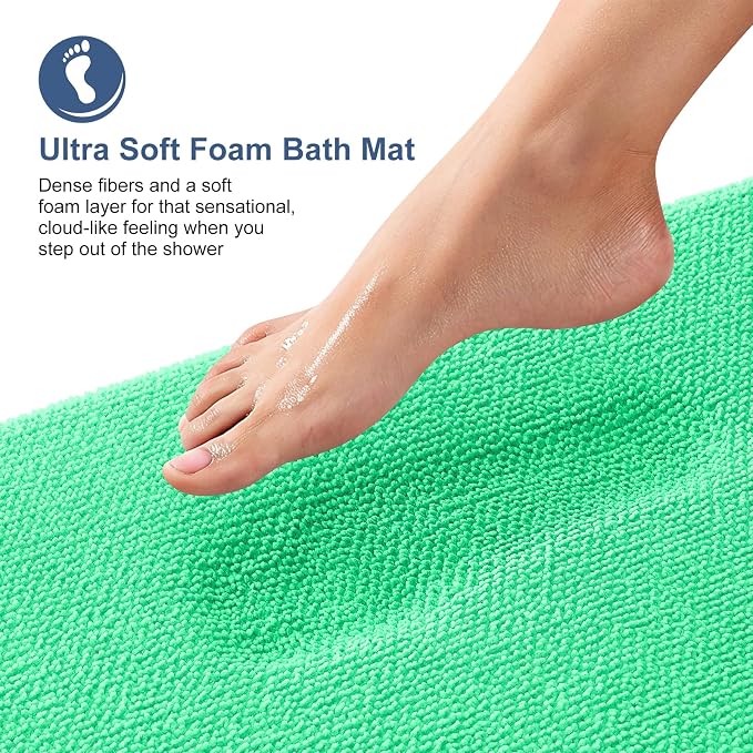OLANLY Thick Memory Foam Bathroom Rug 30x20, Absorbent Bath Mat, Mint Green | Soft Quick Dry Bath Rugs, Non-Slip, Machine Washable Carpet for Bathroom Floor, Tub and Shower, Home Decor Accessories