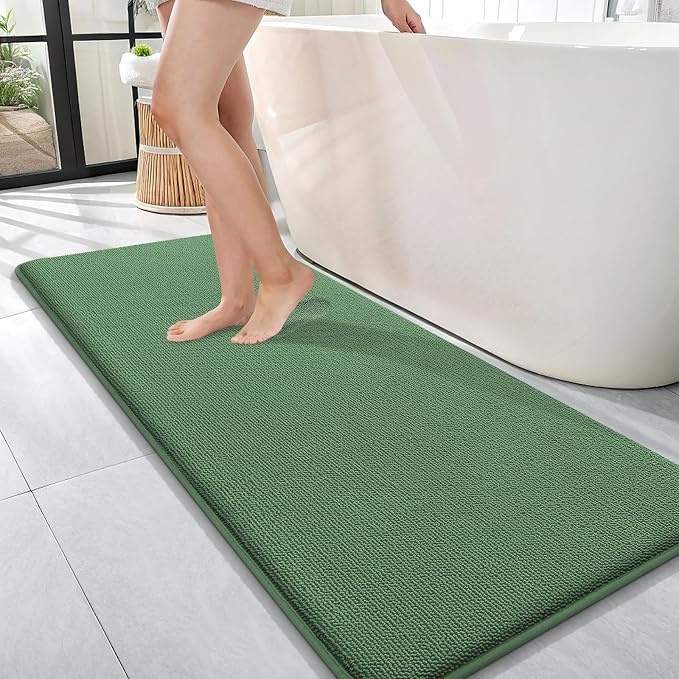 OLANLY Memory Foam Bathroom Runner Rugs 47x17, Long Bath Mats, Olive Green | Soft Quick Dry Bath Rugs, Non-Slip, Absorbent Machine Washable Mat for Bathroom Floor, Tub and Shower, Home Decor Accessories