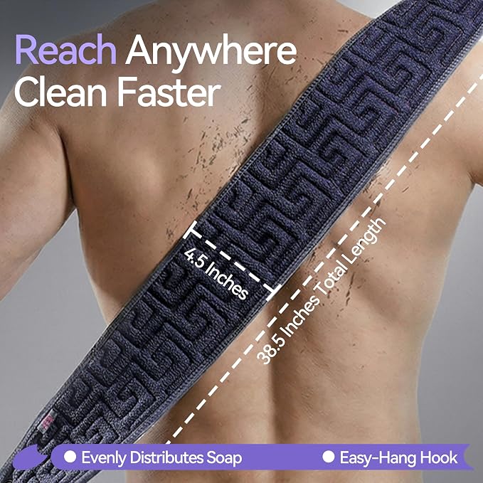 Exfoliating Back Scrubber for Shower, 38 Inch Double-Sided Bath Exfoliator | Back Washer with Handles for Deep Skin Cleansing, Washcloth Towel to Gently Exfoliate & Cleanse Back Effortlessly for Men
